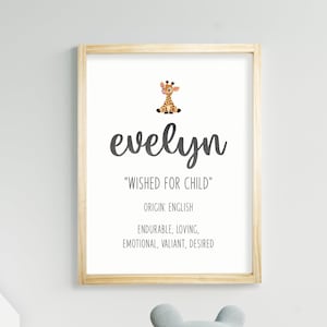 Evelyn Name Meaning, Custom Girl Names, Nursery Wall Hangings, Baby Shower Gifts, Canvas, Gender Neutral Art, Framed, Unframed or Rope Board