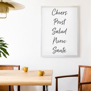 Cheers Prost Salud Noroc Sante — Wine Drinking Decor, Drink Cart Sign, Bar Decor, Drink Cart Sign, Bar Decor