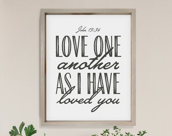 Love One Another As I Have Loved You - John 13:34 — Handmade, Framed Canvas, Religious Wall Decor, Christian Wall Hangings, Church Decor