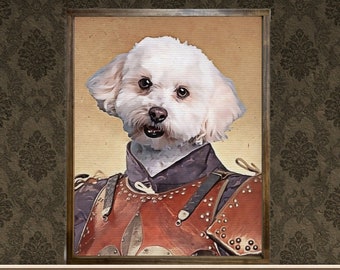 Custom Medieval Knight Pet Portrait — Oil Effect on Canvas, Framed Photo on Canvas, Multiple Sizes & Stain Options, Christmas Gift