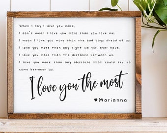 I Love You The Most, Cute Couples Wall Decor, Custom Valentines Day Love Wall Sign, Romantic Home Decor, Wood Framed Canvas Anniversary Gift