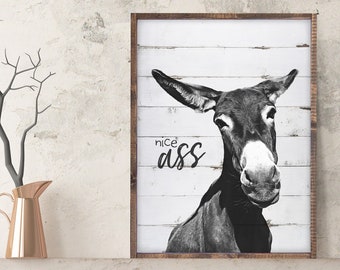 Nice Ass — Funny Bathroom Signs, Faux Wood Texture on Framed Canvas, Cute Washroom Home Signs, Adult humor wall art, Humorous Decor