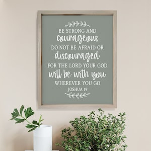 Joshua 1:9 - Be Strong and Courageous — Religious Framed Canvas, Church Wall Hangings, Bible School Art, Christian Household Home Decor