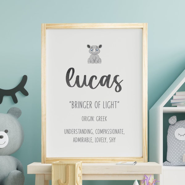 Lucas Name Meaning, Custom Boy Names, Nursery Wall Hangings, Baby Shower Gifts, Canvas, Gender Neutral Art, Framed, Unframed or Rope Board