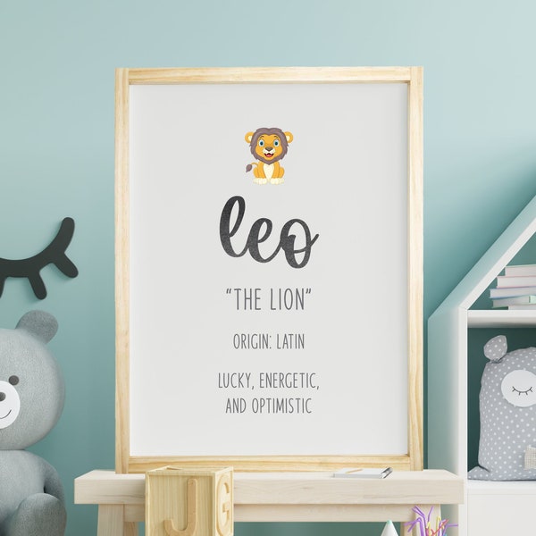 Leo Name Meaning, Custom Boy Names, Nursery Wall Hangings, Baby Shower Gifts, Canvas, Gender Neutral Art, Framed, Unframed or Rope Board