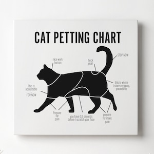 Cat Petting Chart - Print on Canvas, Funny Cat Print, Cat Wall Art , Cat Lady Housewarming Gift, Gifts for Pet Parents, Pet Wall Decor