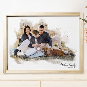 Watercolor Family Portrait, Your Photo on Canvas - Abstract Art, Mother's Day Gift, Gift. for Mom, Living Room Wall Hanging, Apartment Decor