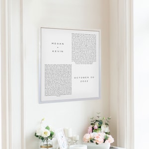 Our Vows Framed Wedding Print on Canvas, Personalized Names & Dates, Custom made Anniversary Gift, Size and Frame Color Variations