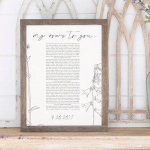 My Vows to You, Custom Wedding Vow Canvas, Floral Wedding Gift, Anniversary Gift Idea, Personalized Clipart