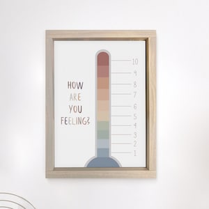 Feeling Thermometer - Neutral Gender Kids Calming Corner Art, Homeschool Decor, Safe Space, Canvas Hangings, Framed, Unframed, and RopeBoard