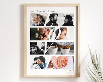 Love - Eight Photo Couples Collage - Custom Photos Printed on Canvas, Add Names and Dates, Wedding Gift, Anniversary Gift, Wedding Memory