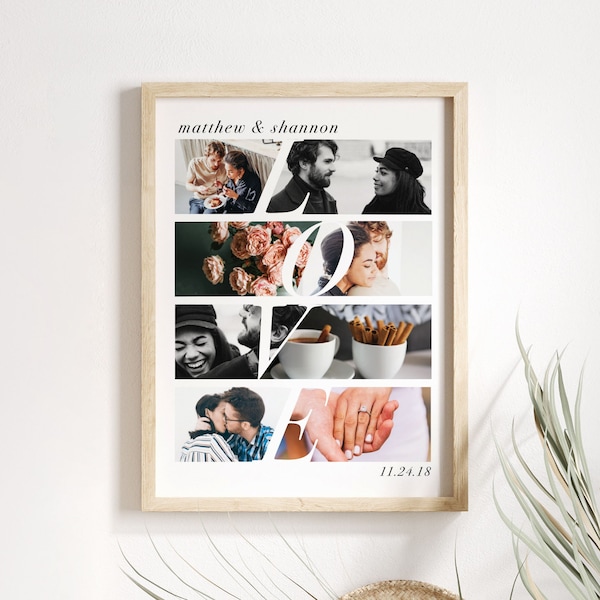 Love - Eight Photo Couples Collage - Custom Photos Printed on Canvas, Add Names and Dates, Wedding Gift, Anniversary Gift, Wedding Memory