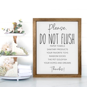 Please Do Not Flush...— Funny Bathroom Rules Canvas, Toilet Humor, Bathroom Humor Decor, Custom Choose Your Background, Custom Framed Canvas