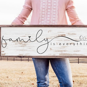 Family is Everything — Framed Faux Plank Background on wood wall hanging, Large Hand Framed Dining Room Wall Decor
