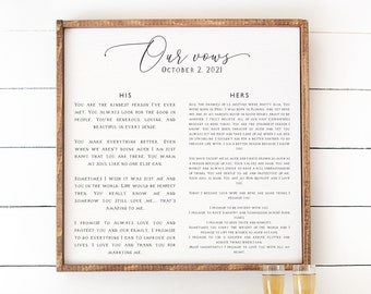 Our Vows Custom Framed Wedding Print on Canvas — Anniversary Gift, Multiple Sizes and Frame Options Available, Personalized Wedding Sign