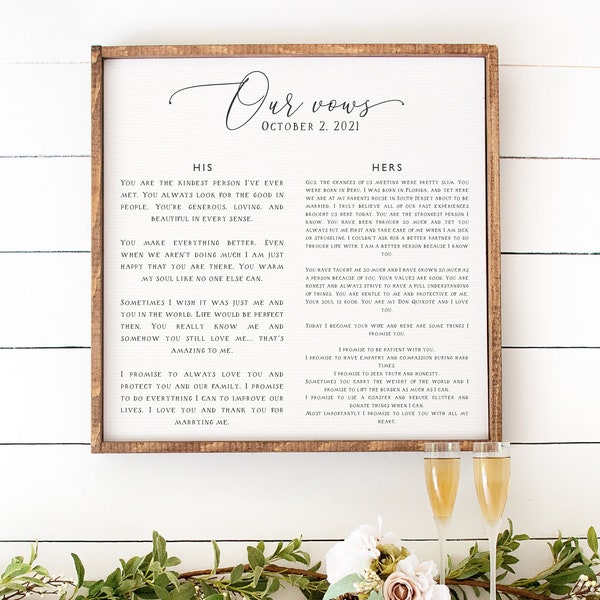 Our Vows Custom Framed Wedding Print on Canvas — Anniversary Gift, Multiple Sizes and Frame Options Available, Personalized Wedding Sign