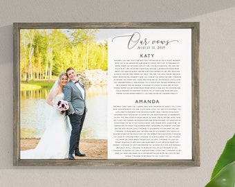 Our Vows and Wedding Photo, Wedding Date, Custom Framed Wedding Print on Canvas, Anniversary Gift, Multiple Sizes/Frame Options Available