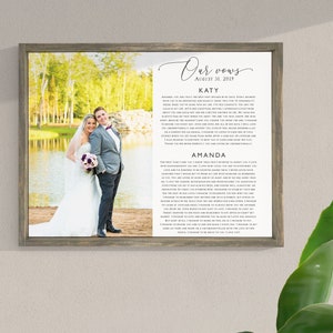 Our Vows and Wedding Photo, Wedding Date, Custom Framed Wedding Print on Canvas, Anniversary Gift, Multiple Sizes/Frame Options Available