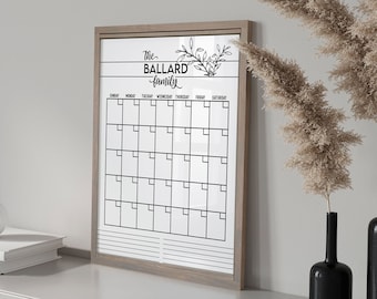 Whiteboard Calendar FRAMED Customizable Vertical Dry-Erase Board, Organization Decor, 24" x 18", Decorative Family Planner