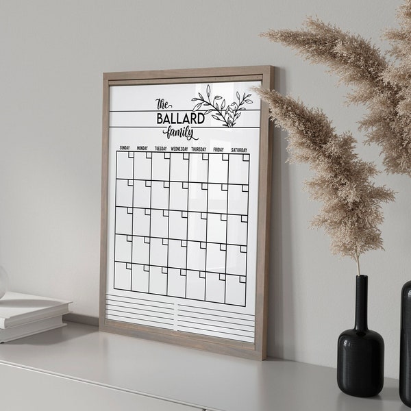 Whiteboard Calendar FRAMED Customizable Vertical Dry-Erase Board, Organization Decor, 24" x 18", Decorative Family Planner
