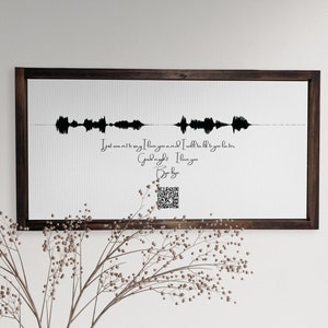 Soundwave Art Custom Voicemail with QR Code — gift for loss, Wood Framed Canvas, Unframed and Hanging Rope Board Options Available