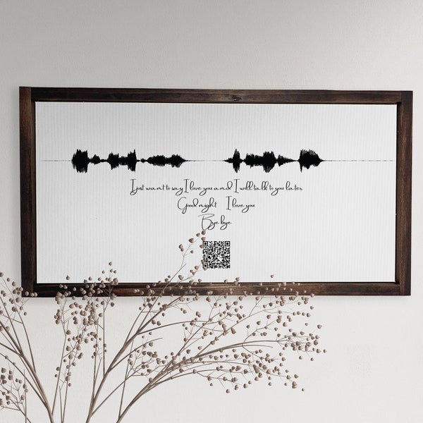 Soundwave Art Custom Voicemail with QR Code — gift for loss, Wood Framed Canvas, Unframed and Hanging Rope Board Options Available