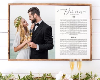 Custom Framed Wedding Vow Print on Canvas, Personalized Vows and Wedding Photo, Anniversary Gift, Multiple Sizes/Frame Options Available