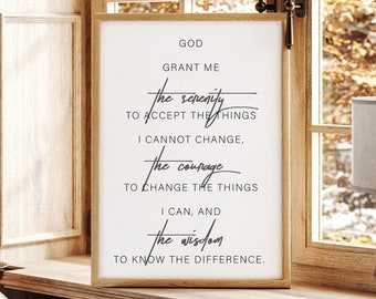 God Grant Me the Serenity the Courage the Wisdom — Wall Canvas Art, Motivational Decor, Religious Home Decor Serenity Prayer Sign