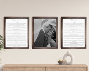 Three Framed Canvases: Wedding Photo and Wedding Vows, Anniversary Gift, Master bedroom wall decor