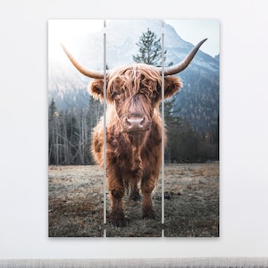 Highland Cow on Hanging Pallet, Cute Cow Home Decor, Farmhouse Rustic Wall Signs, Highland Cow Decor