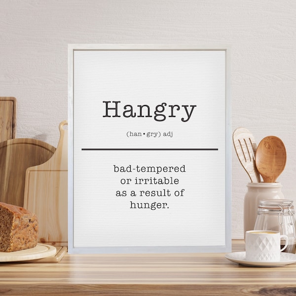 Hangry Definition Sign — Funny Kitchen Wall Decor on Canvas, Definition Print, Farmhouse Wall Hanging,Housewarming Gift, Modern Dining Decor
