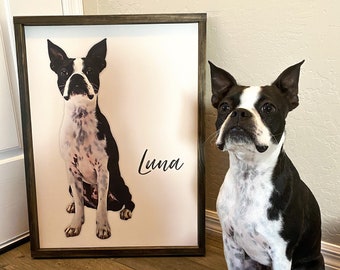 Custom Pet Photo Print Canvas — Oil Effect on Canvas, Framed Photo on Canvas, Multiple Sizes & Stain Options, Birthday Gift