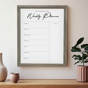 Weekly Organization Dry-Erase Board — FRAMED Customizable Vertical 24&quot; x 18&quot; Minimalistic Decorative Family Planner, Modern Whiteboard
