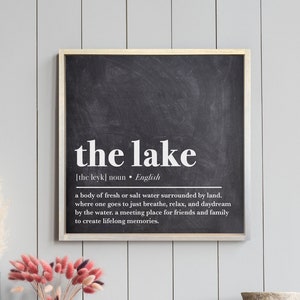 The Definition of Lake — Framed Canvas Lake House Home Wall Decor, Faux Chalkboard print on canvas, Custom Framed