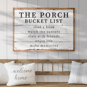 The Porch Bucket List — Lake House, Framed Canvas Wall Decor, Many Sizes and Stain Options, Custom Framed, Entryway Sign, Housewarming Gift