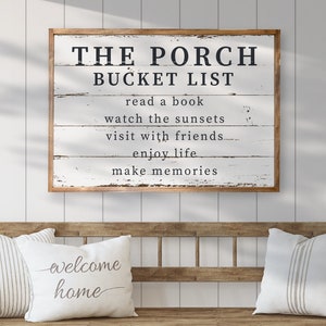 The Porch Bucket List — Lake House, Custom Framed Canvas Wall Decor, Patio Bucket List, Porch Bucket List, Entryway Sign, Housewarming Gift