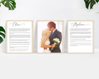 Framed Wedding Vows Sign, Wedding Photo and Vows Print on Canvas, Background Color, Size, & Stain color variations available