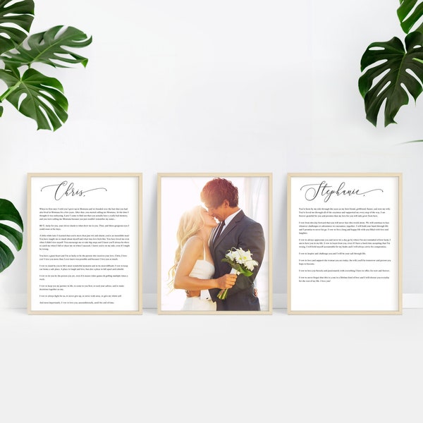 Framed Wedding Vows Sign, Wedding Photo and Vows Print on Canvas, Background Color, Size, & Stain color variations available