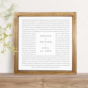 Our Vows Word Wrap, Custom Framed Wedding Print on Canvas, Anniversary Gift, Multiple Sizes and Frame Options Available