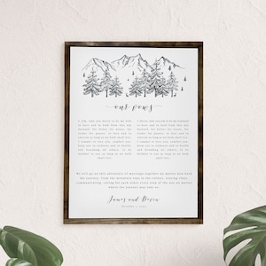 Our Vows, Fully Customizable Wedding Vows Print on wood framed Canvas, Personalized Clipart Added on Request