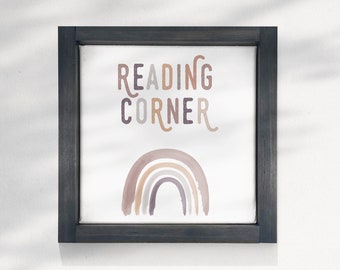 Reading Corner -  Neutral Kids Study Time Wall Art, Learning Signage, Boho Nursery Canvas, Framed, Unframed, and Rope Board Options