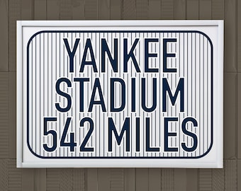 NY Yankees Inspired Striped Stadium Sign — Baseball Uniform Sign, Framed Canvas Print Wall Decor, Stain Options, Father&#39;s Day Gift
