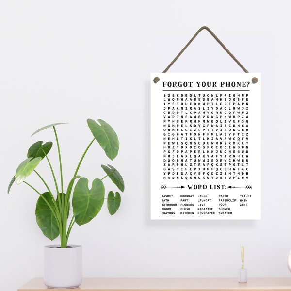 Forgot Your Phone Bathroom Word Search, Bathroom Rope Board Panel with Multiple Sizes Available, Funny Home Puzzle Decor Gift