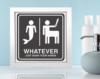 Whatever Just Wash Your Hands — Funny Bathroom Farmhouse Decor, Framed Canvas Wall Hangings, Bathroom Restroom Decor