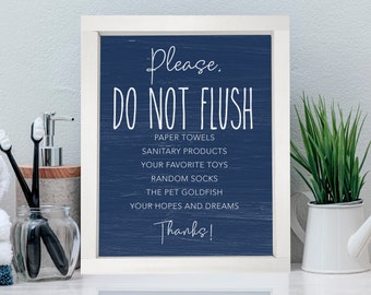 Please Do Not Flush — Faux Textured Background, Framed Canvas Print, Funny Bathroom Rules, Bathroom Humor Decor, Multiple Background Colors