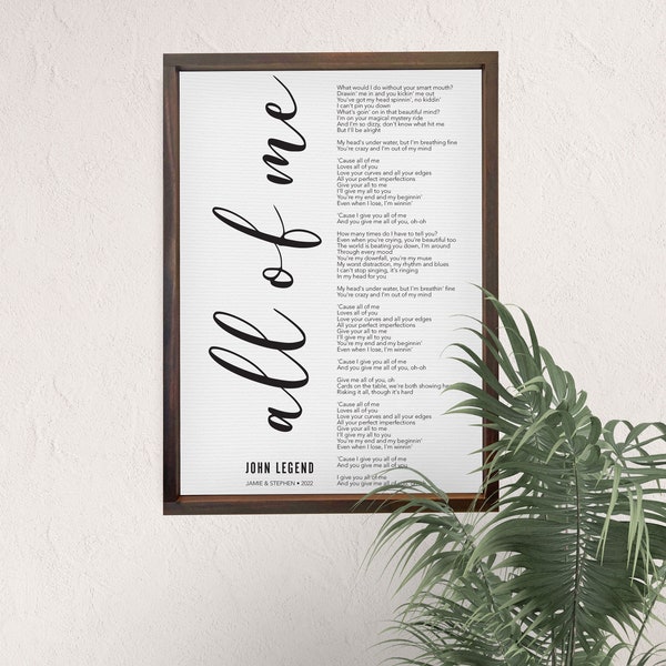 Song Lyrics Wall Art on Canvas, Add Names + Date, Modern Wedding Gift, Background Color, Size, & Stain variations