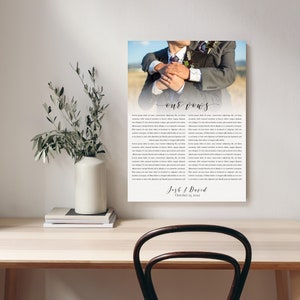 Your Vows & Photo Printed on Framed Canvas — Wedding Anniversary Gift Ideas, Wedding Vows Sign, Home Decor, Valentine&#39;s Day