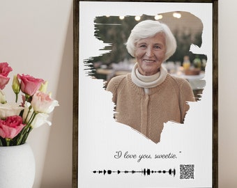Soundwave Art QR Code — Custom Memorial Gift with Photo & Soundwave Created from Your Audio, Framed Canvas Print