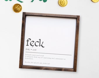Feck Definition — St Patrick&#39;s Day Decor, Celtic Signs, Irish Definitions, Humorous Signs, Wood Framed, Unframed, Rope Board Canvas options