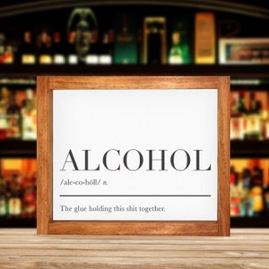 The Definition of Alcohol — Funny Adult Humor Bar Decor, Framed Canvas Farmhouse Signs, Bartender Wall Hangings